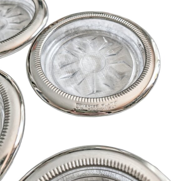Primrose Plate E.P. Brass - Italy Coasters, Art Deco Sunburst cut glass - Picture 3 of 6